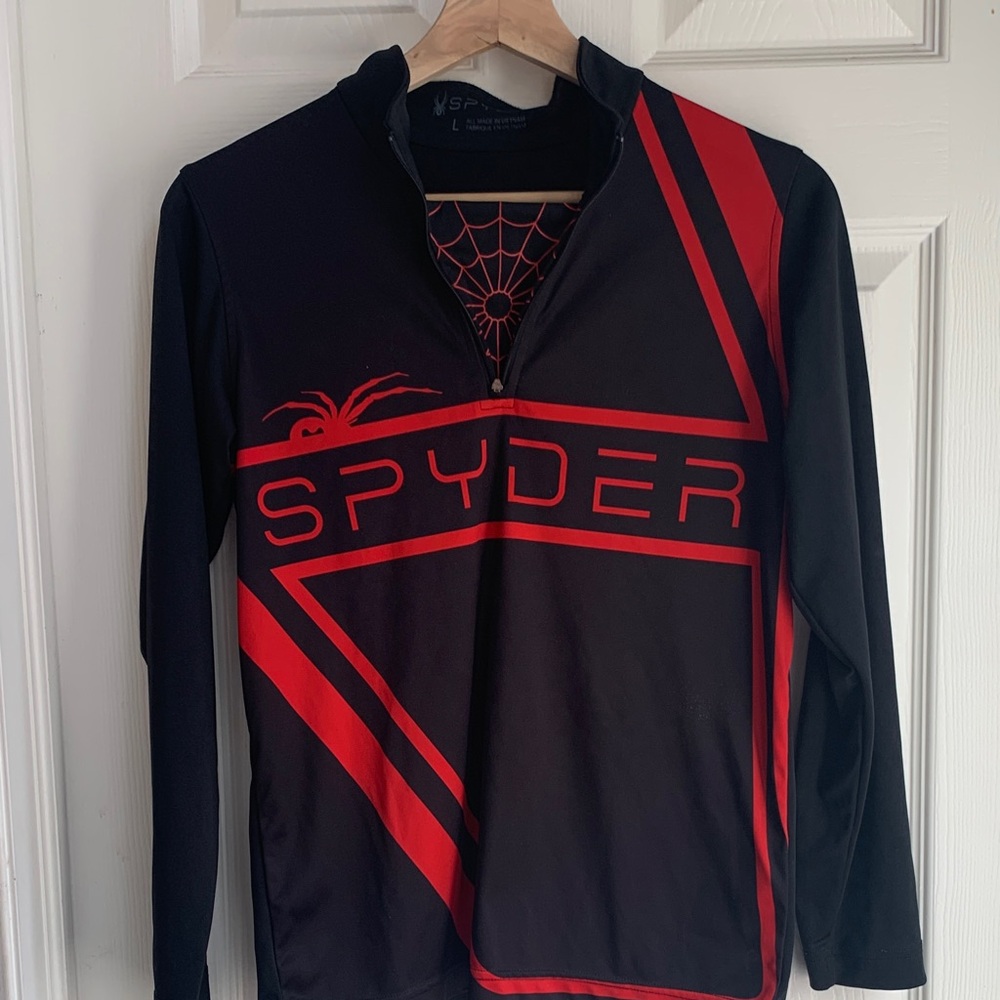 Spyder Black and Red Graphic Long Sleeve Ski  Top